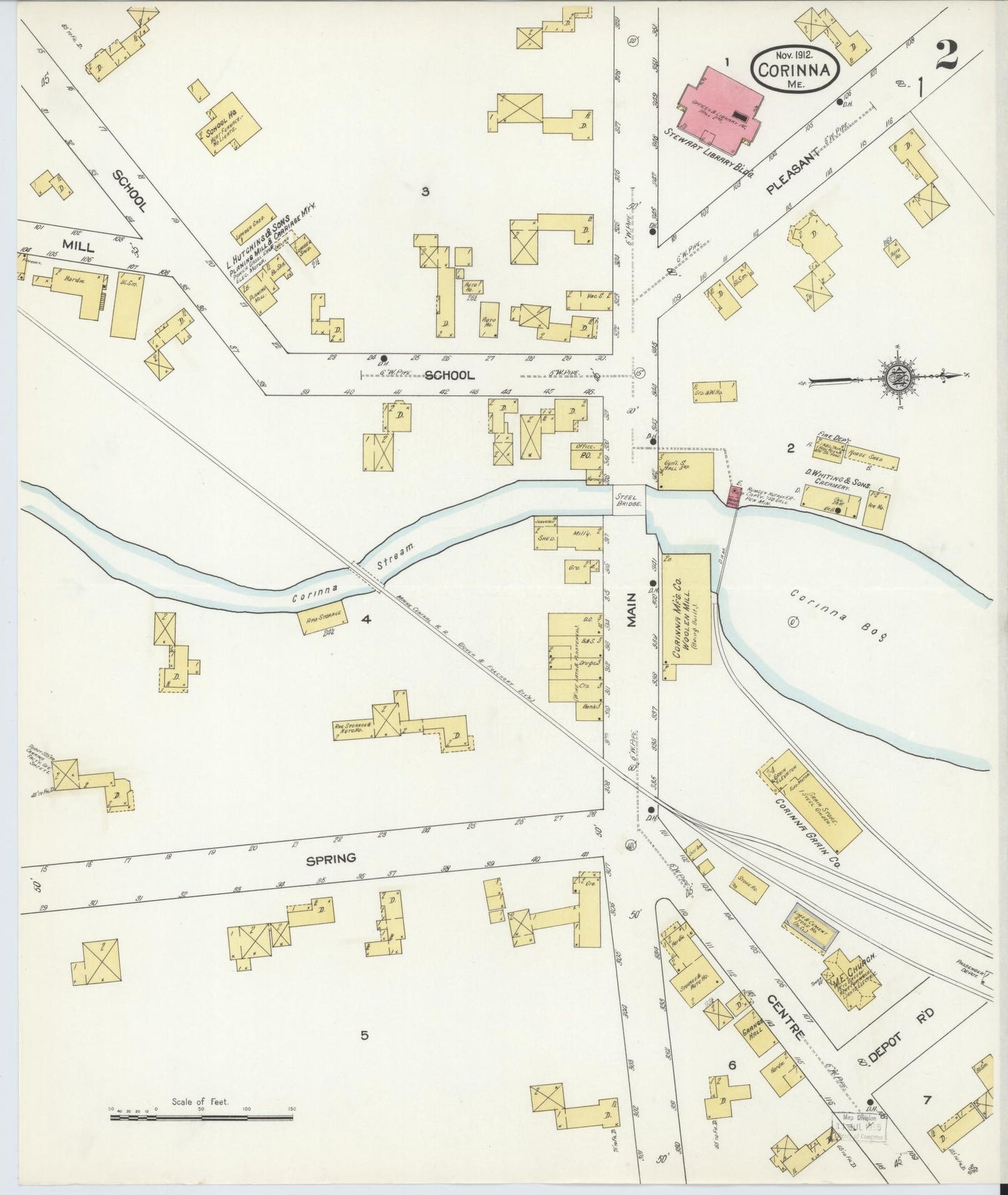 Sanborn Fire Insurance Map from Corinna, Penobscot County, Maine (1912), Sheet #0002 - Complete Map Set gallery image, historic Sanborn map, vintage wall art, Maine Maine