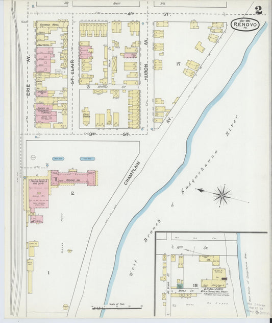 Sanborn Fire Insurance Map from Renovo, Clinton County, Pennsylvania (1892), Sheet #0002 - Historic Sanborn Fire Insurance Map Print, vintage old map wall art, antique decor, genealogy gift, Pennsylvania Pennsylvania map