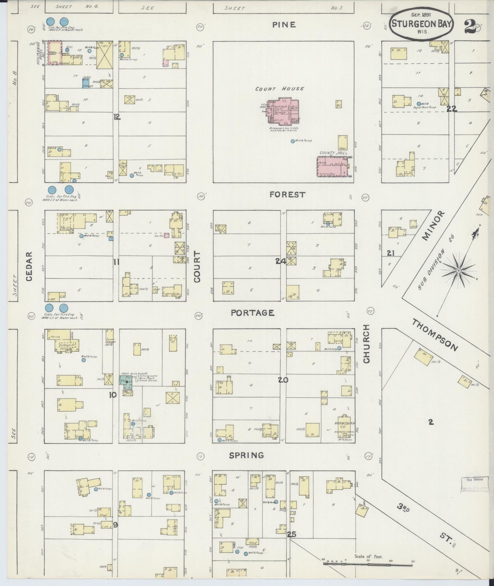 Sanborn Fire Insurance Map from Sturgeon Bay, Door County, Wisconsin (1891), Sheet #0002 - Historic Sanborn Fire Insurance Map Print, vintage old map wall art, antique decor, genealogy gift, Wisconsin Wisconsin map