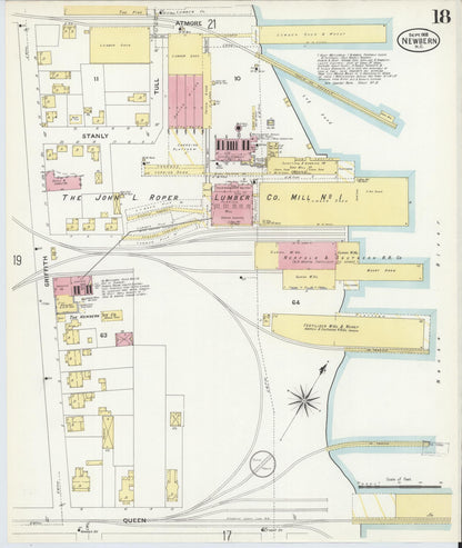 Sanborn Fire Insurance Map from New Bern, Craven County, North Carolina (1908), Sheet #0018 - Complete Map Set gallery image, historic Sanborn map, vintage wall art, North Carolina North Carolina
