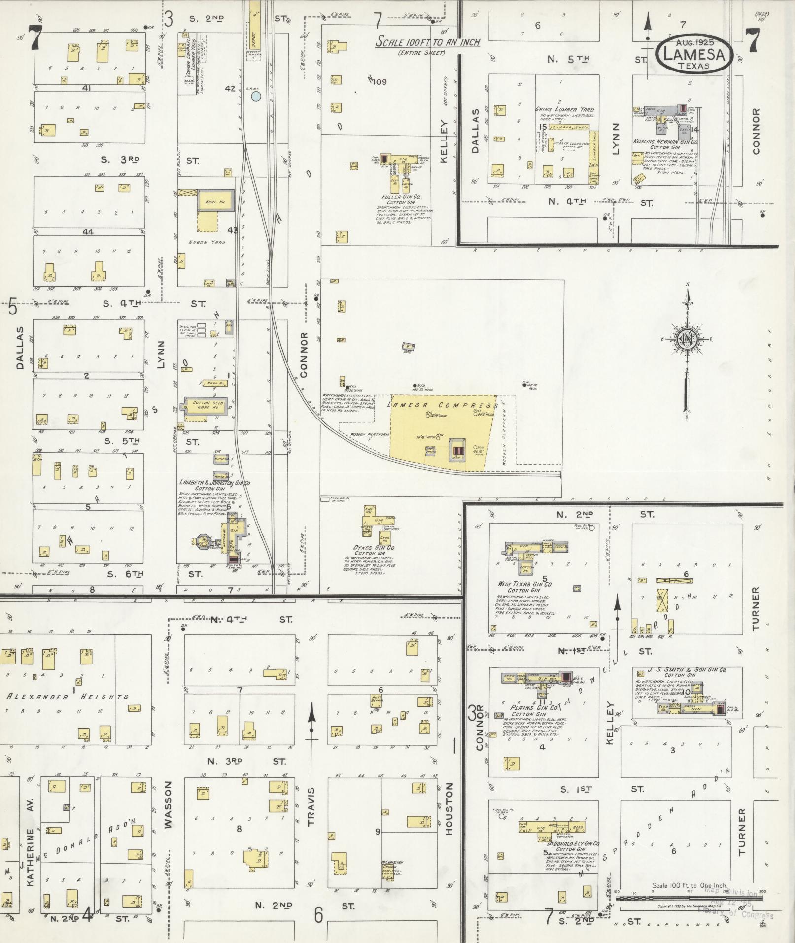 Sanborn Fire Insurance Map from Lamesa, Dawson County, Texas (1925), Sheet #0007 - Historic Sanborn Fire Insurance Map Print, vintage old map wall art, antique decor, genealogy gift, Texas Texas map