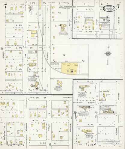 Sanborn Fire Insurance Map from Lamesa, Dawson County, Texas (1925), Sheet #0007 - Historic Sanborn Fire Insurance Map Print, vintage old map wall art, antique decor, genealogy gift, Texas Texas map