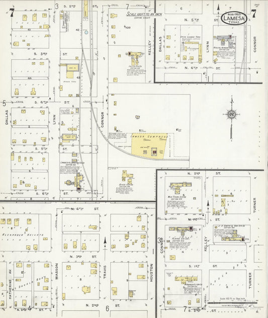 Sanborn Fire Insurance Map from Lamesa, Dawson County, Texas (1925), Sheet #0007 - Historic Sanborn Fire Insurance Map Print, vintage old map wall art, antique decor, genealogy gift, Texas Texas map