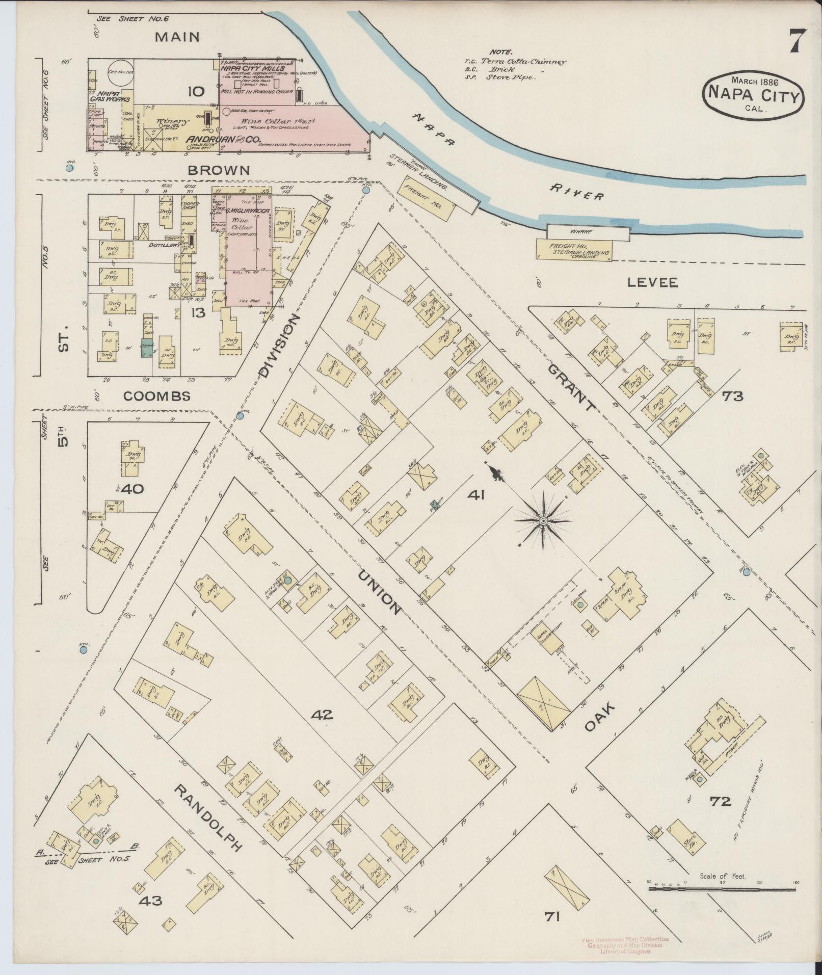 Sanborn Fire Insurance Map from Napa, Napa County, California (1886), Sheet #0007 - Historic Sanborn Fire Insurance Map Print, vintage old map wall art, antique decor, genealogy gift, California California map