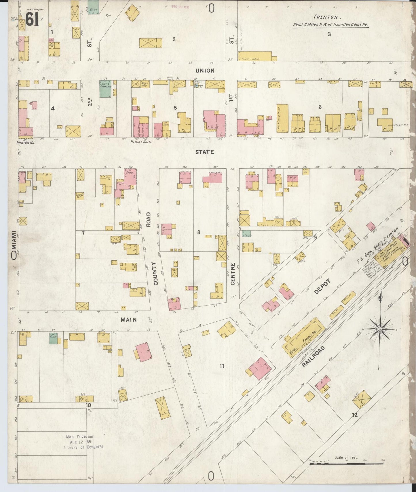 Sanborn Fire Insurance Map from Hamilton, Butler County, Ohio (1899), Sheet #0061 - Historic Sanborn Fire Insurance Map Print, vintage old map wall art, antique decor, genealogy gift, Ohio Ohio map