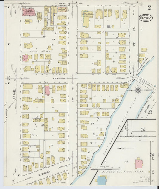 Sanborn Fire Insurance Map from Elyria, Lorain County, Ohio (1915), Sheet #0002 - Historic Sanborn Fire Insurance Map Print, vintage old map wall art, antique decor, genealogy gift, Ohio Ohio map