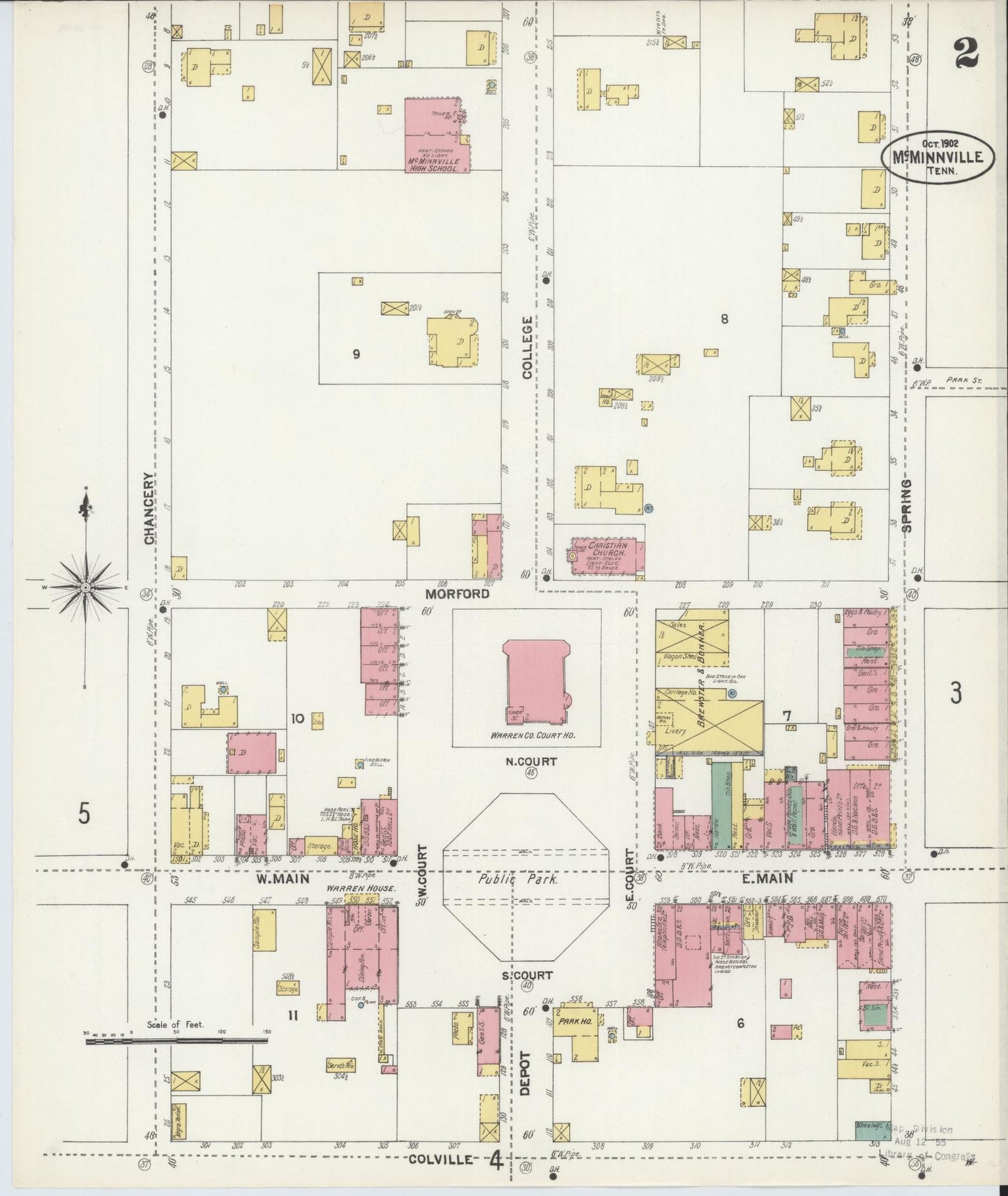 Sanborn Fire Insurance Map from McMinnville, Warren County, Tennessee (1902), Sheet #0002 - Complete Map Set gallery image, historic Sanborn map, vintage wall art, Tennessee Tennessee