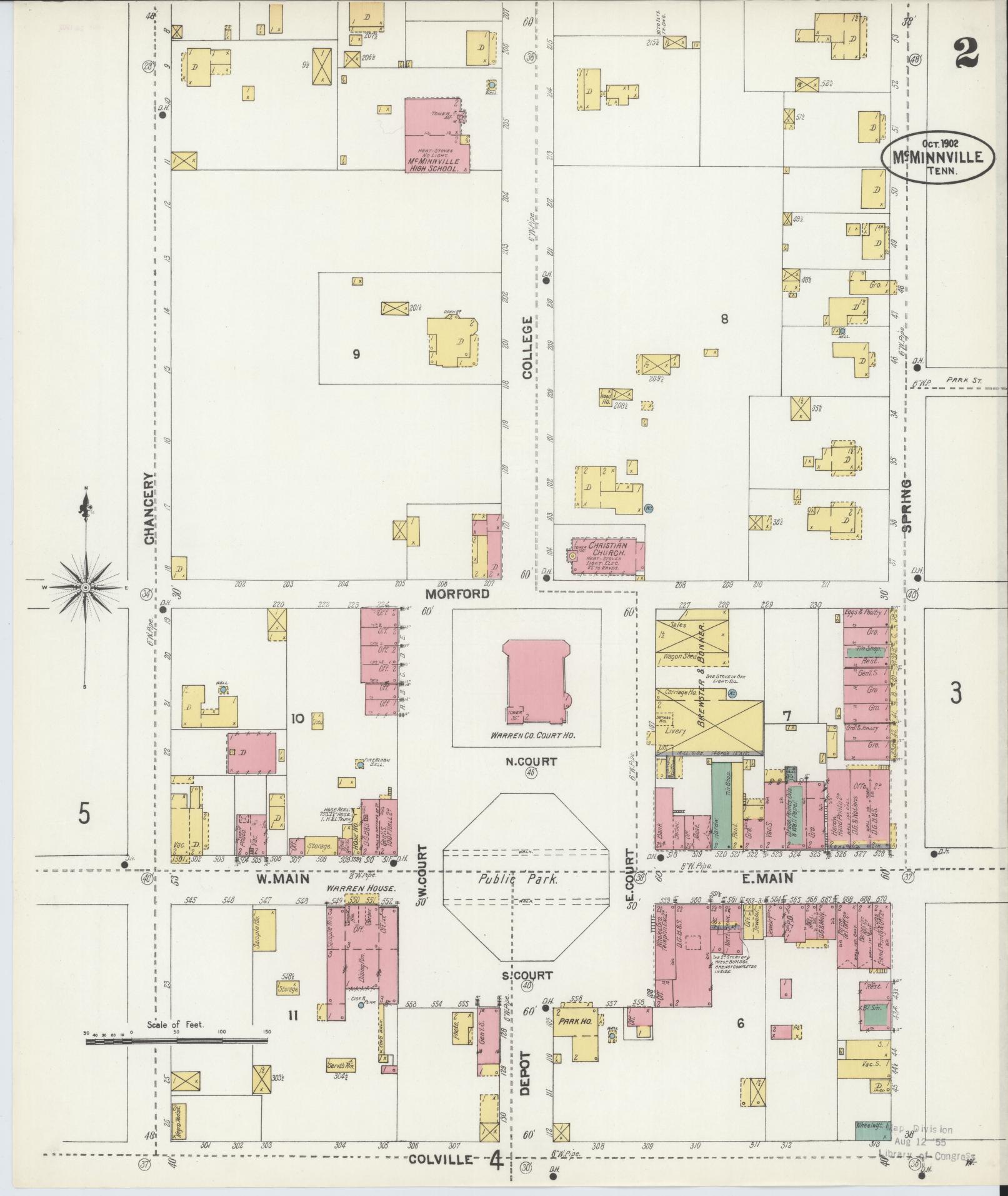 Sanborn Fire Insurance Map from McMinnville, Warren County, Tennessee (1902), Sheet #0002 - Complete Map Set gallery image, historic Sanborn map, vintage wall art, Tennessee Tennessee