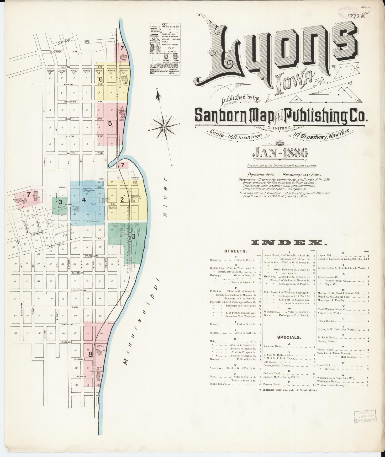 Sanborn Fire Insurance Map from Lyons, Clinton County, Iowa (1886), Sheet #0001 - Historic Sanborn Fire Insurance Map Print