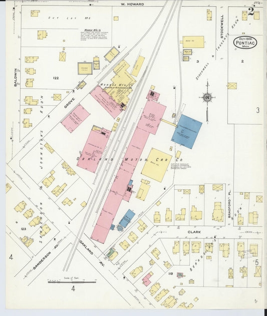 Sanborn Fire Insurance Map from Pontiac, Oakland County, Michigan (1909), Sheet #0002 - Historic Sanborn Fire Insurance Map Print, vintage old map wall art, antique decor, genealogy gift, Michigan Michigan map