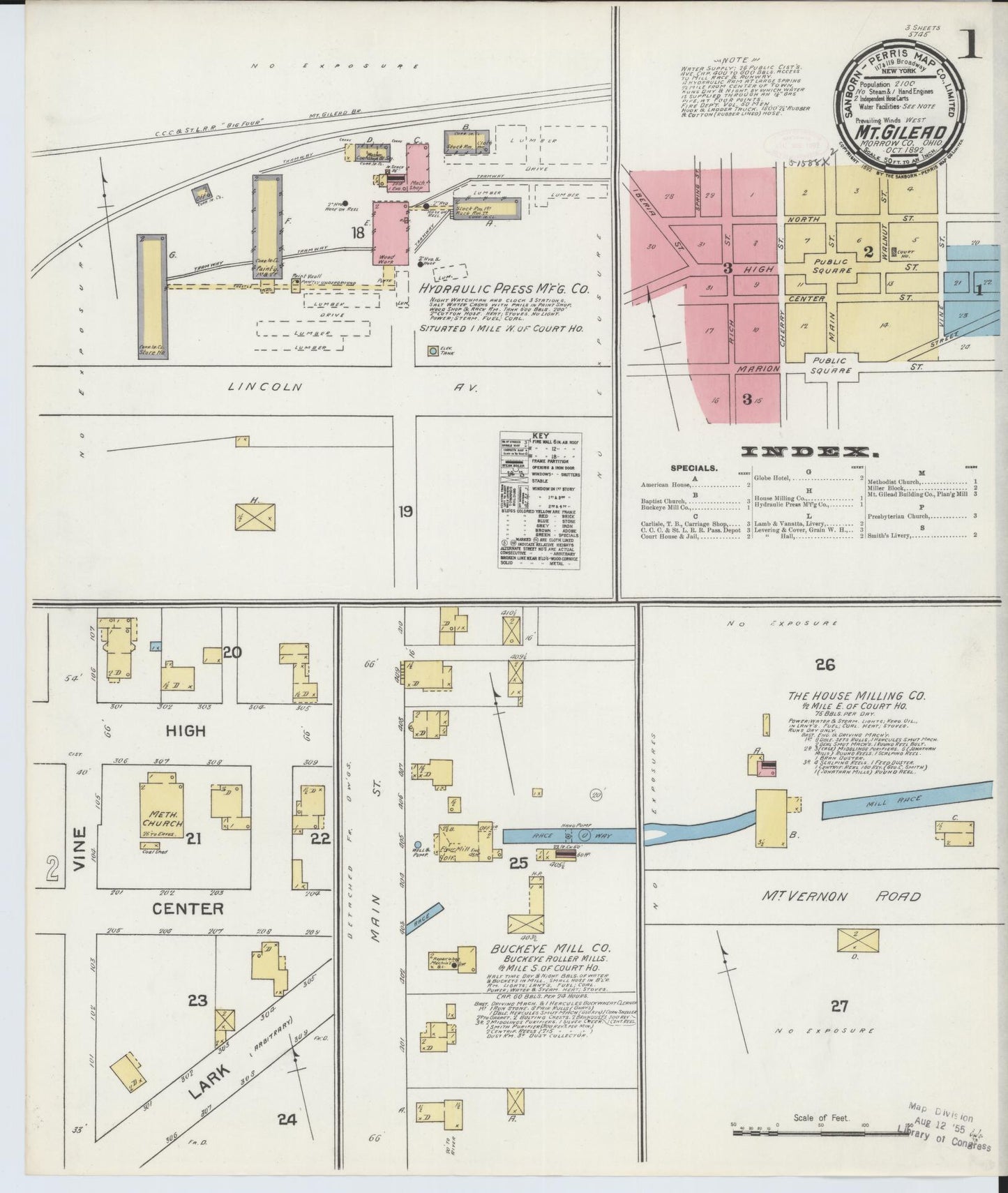 Sanborn Fire Insurance Map from Mount Gilead, Morrow County, Ohio (1892), Sheet #0001 - Historic Sanborn Fire Insurance Map Print, vintage old map wall art, antique decor, genealogy gift, Ohio Ohio map