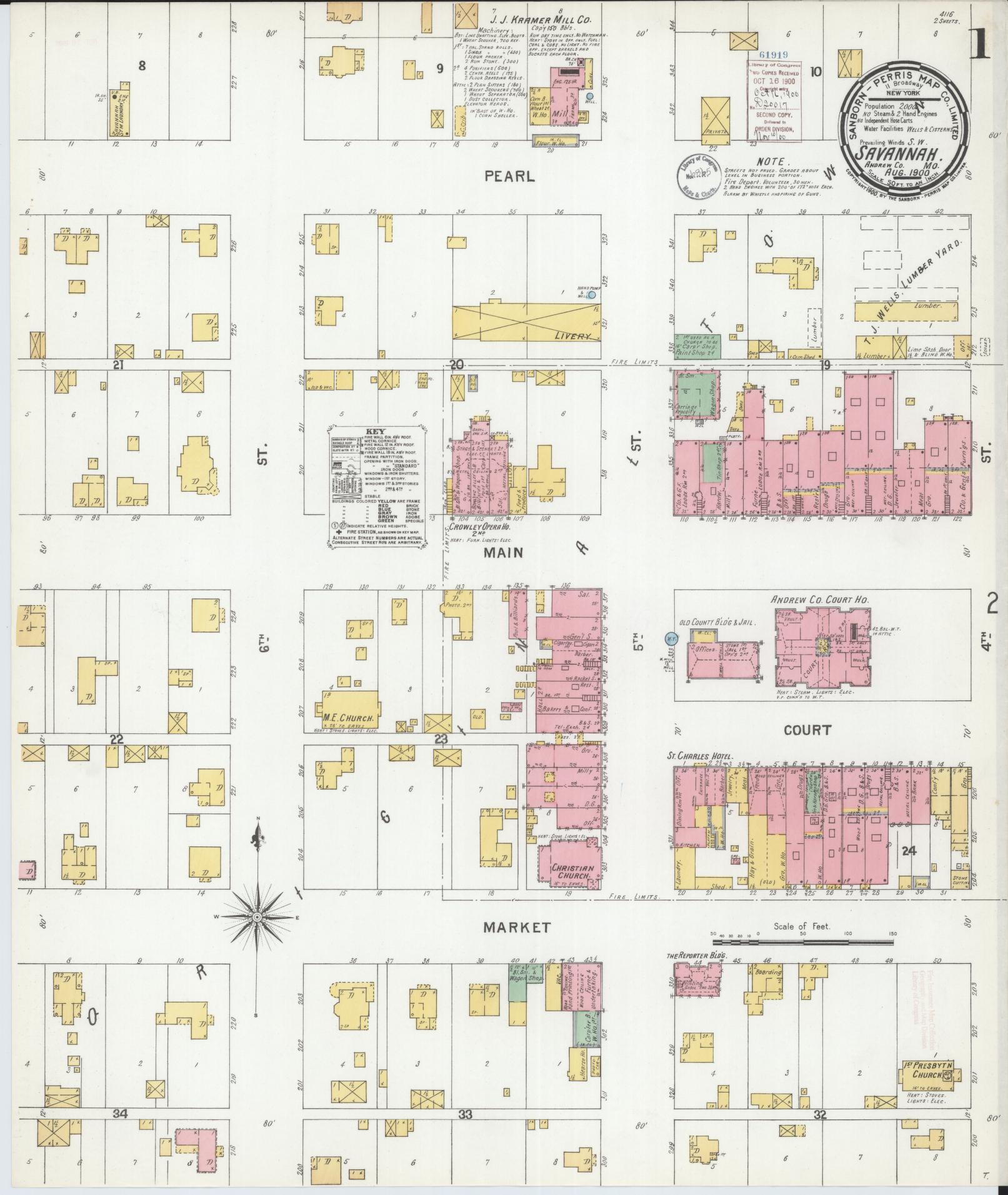 Sanborn Fire Insurance Map from Savannah, Andrew County, Missouri (1900), Sheet #0001 - Historic Sanborn Fire Insurance Map Print, vintage old map wall art, antique decor, genealogy gift, Missouri Missouri map