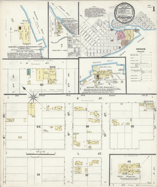 Sanborn Fire Insurance Map from Hoquiam, Grays Harbor County, Washington (1890), Sheet #0001 - Historic Sanborn Fire Insurance Map Print, vintage old map wall art, antique decor, genealogy gift, Washington Washington map