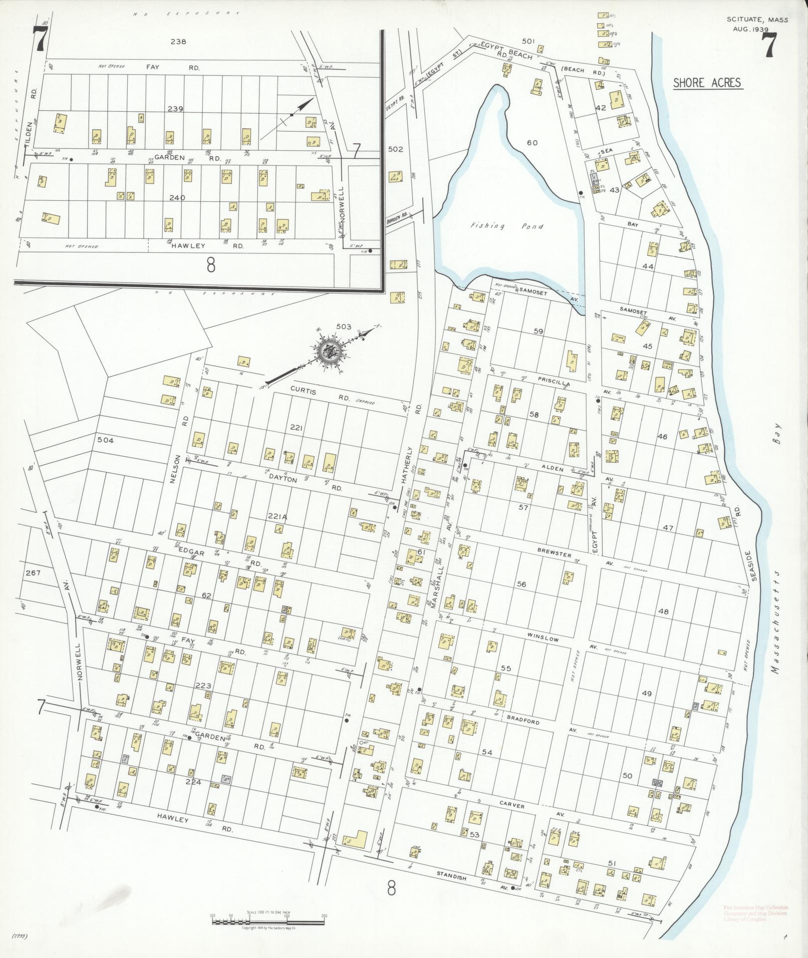 Sanborn Fire Insurance Map from Scituate, Plymouth County, Massachusetts (1939), Sheet #0007 - Complete Map Set gallery image, historic Sanborn map, vintage wall art, Massachusetts Massachusetts
