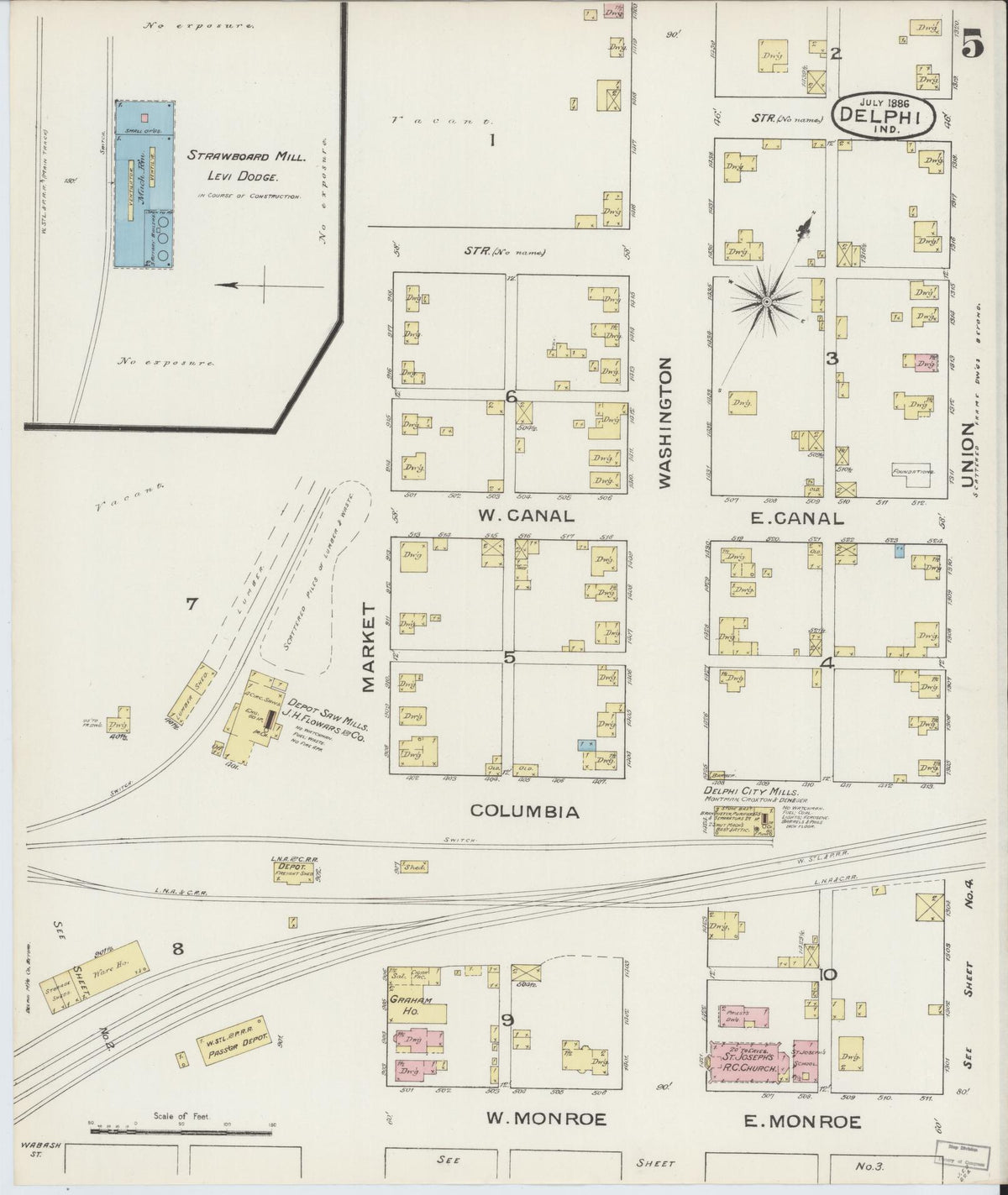 Sanborn Fire Insurance Map from Delphi, Carroll County, Indiana (1886), Sheet #0005 - Historic Sanborn Fire Insurance Map Print, vintage old map wall art, antique decor, genealogy gift, Indiana Indiana map