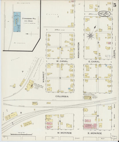 Sanborn Fire Insurance Map from Delphi, Carroll County, Indiana (1886), Sheet #0005 - Historic Sanborn Fire Insurance Map Print, vintage old map wall art, antique decor, genealogy gift, Indiana Indiana map