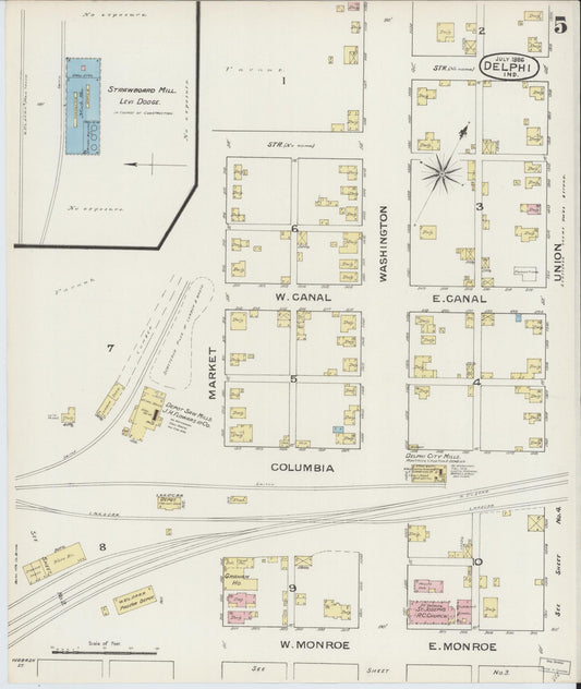 Sanborn Fire Insurance Map from Delphi, Carroll County, Indiana (1886), Sheet #0005 - Historic Sanborn Fire Insurance Map Print, vintage old map wall art, antique decor, genealogy gift, Indiana Indiana map