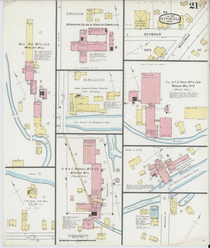 Sanborn Fire Insurance Map from Pittsfield, Berkshire County, Massachusetts (1895), Sheet #0021 - Historic Sanborn Fire Insurance Map Print, vintage old map wall art, antique decor, genealogy gift, Massachusetts Massachusetts map