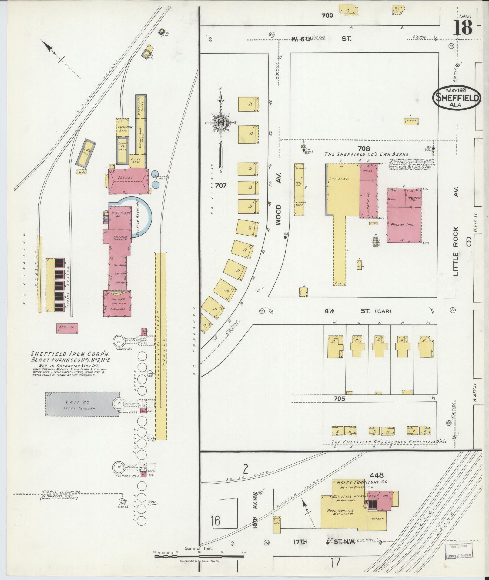 Sanborn Fire Insurance Map from Sheffield, Colbert County, Alabama (1921), Sheet #0018 - Complete Map Set gallery image, historic Sanborn map, vintage wall art, Alabama Alabama