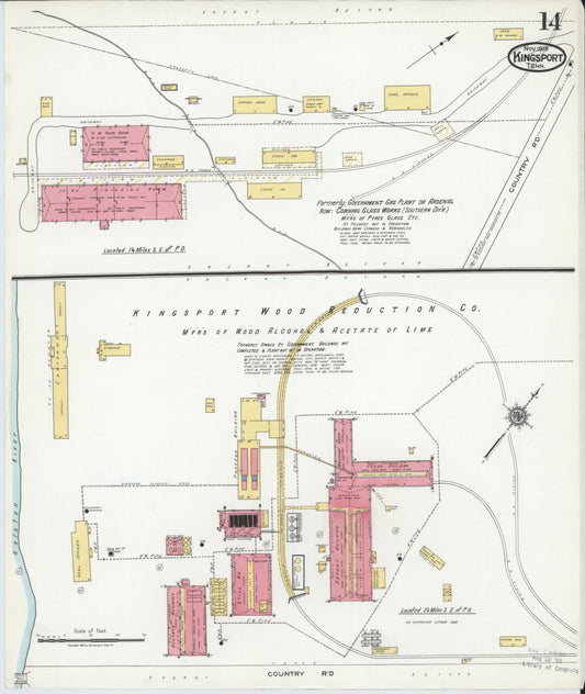 Sanborn Fire Insurance Map from Kingsport, Sullivan County, Tennessee (1919), Sheet #0014 - Historic Sanborn Fire Insurance Map Print, vintage old map wall art, antique decor, genealogy gift, Tennessee Tennessee map