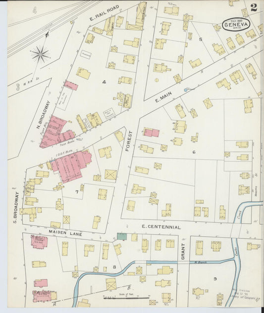 Sanborn Fire Insurance Map from Geneva, Ashtabula County, Ohio (1893), Sheet #0002 - Historic Sanborn Fire Insurance Map Print, vintage old map wall art, antique decor, genealogy gift, Ohio Ohio map