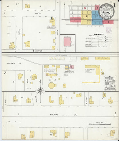Sanborn Fire Insurance Map from Atkins, Pope County, Arkansas (1904), Sheet #0001 - Complete Map Set gallery image, historic Sanborn map, vintage wall art, Arkansas Arkansas