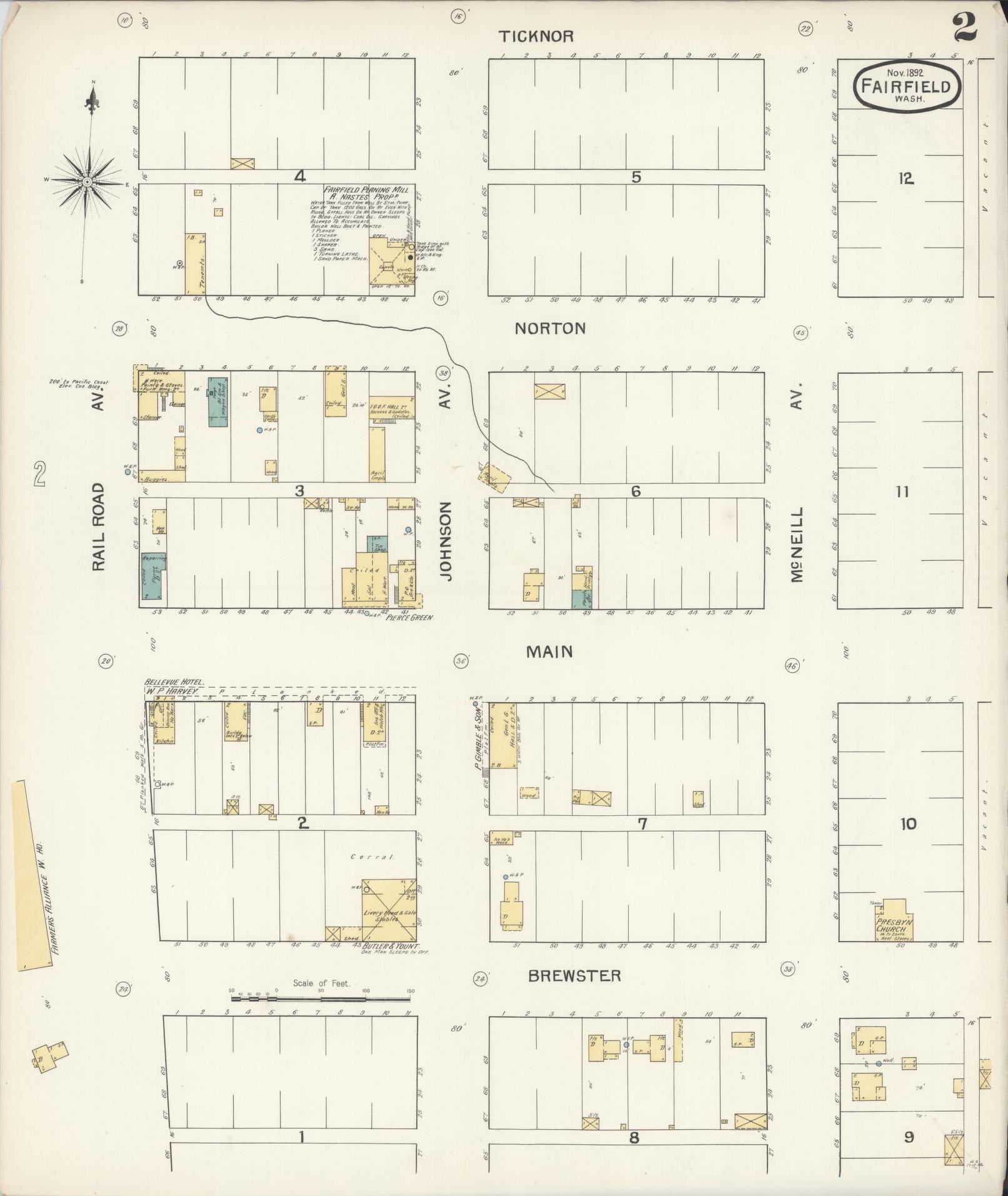 Sanborn Fire Insurance Map from Fairfield, Spokane County, Washington (1892), Sheet #0002 - Complete Map Set gallery image, historic Sanborn map, vintage wall art, Washington Washington