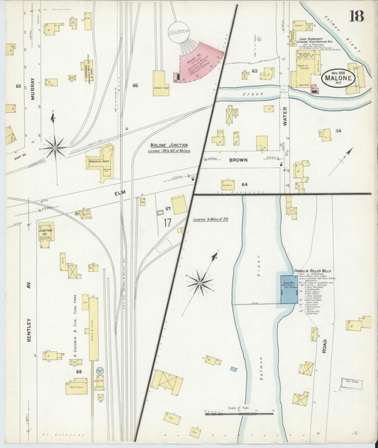 Sanborn Fire Insurance Map from Malone, Franklin County, New York (1908), Sheet #0018 - Historic Sanborn Fire Insurance Map Print, vintage old map wall art, antique decor, genealogy gift, New York New York map