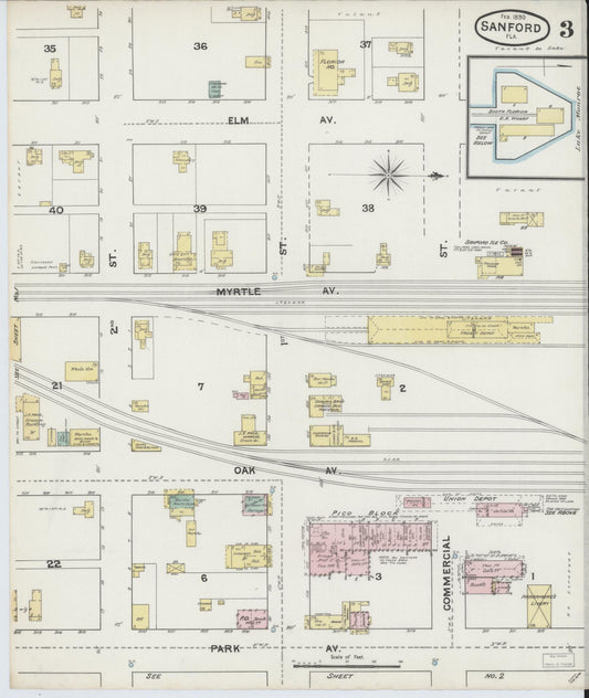 Sanborn Fire Insurance Map from Sanford, Seminole County, Florida (1890), Sheet #0003 - Historic Sanborn Fire Insurance Map Print, vintage old map wall art, antique decor, genealogy gift, Florida Florida map