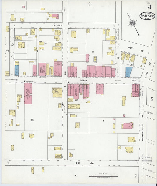 Sanborn Fire Insurance Map from Saint Albans, Kanawha County, West Virginia (1920), Sheet #0004 - Historic Sanborn Fire Insurance Map Print, vintage old map wall art, antique decor, genealogy gift, West Virginia West Virginia map