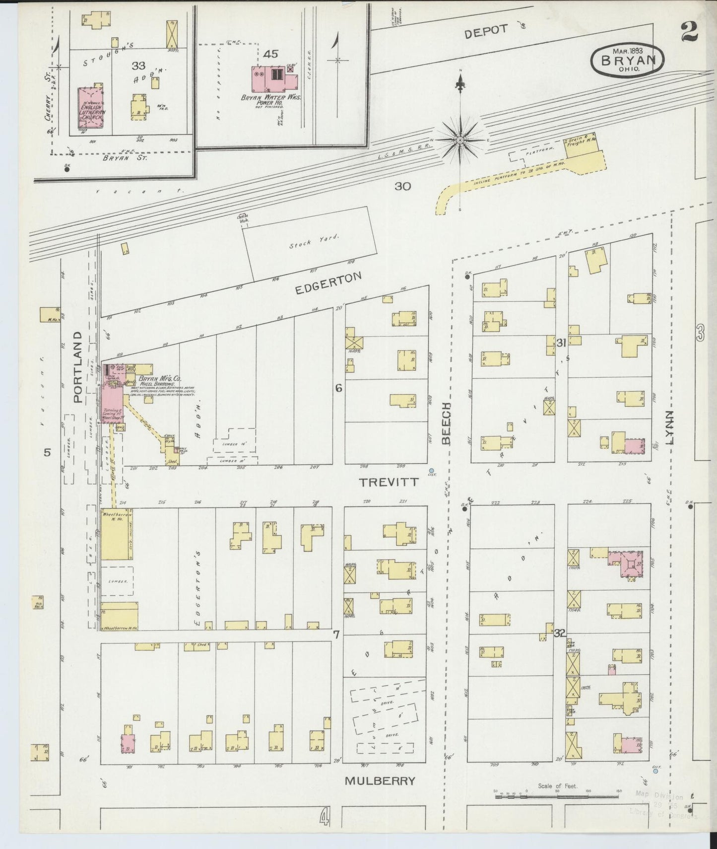Sanborn Fire Insurance Map from Bryan, Williams County, Ohio (1893), Sheet #0002 - Historic Sanborn Fire Insurance Map Print, vintage old map wall art, antique decor, genealogy gift, Ohio Ohio map