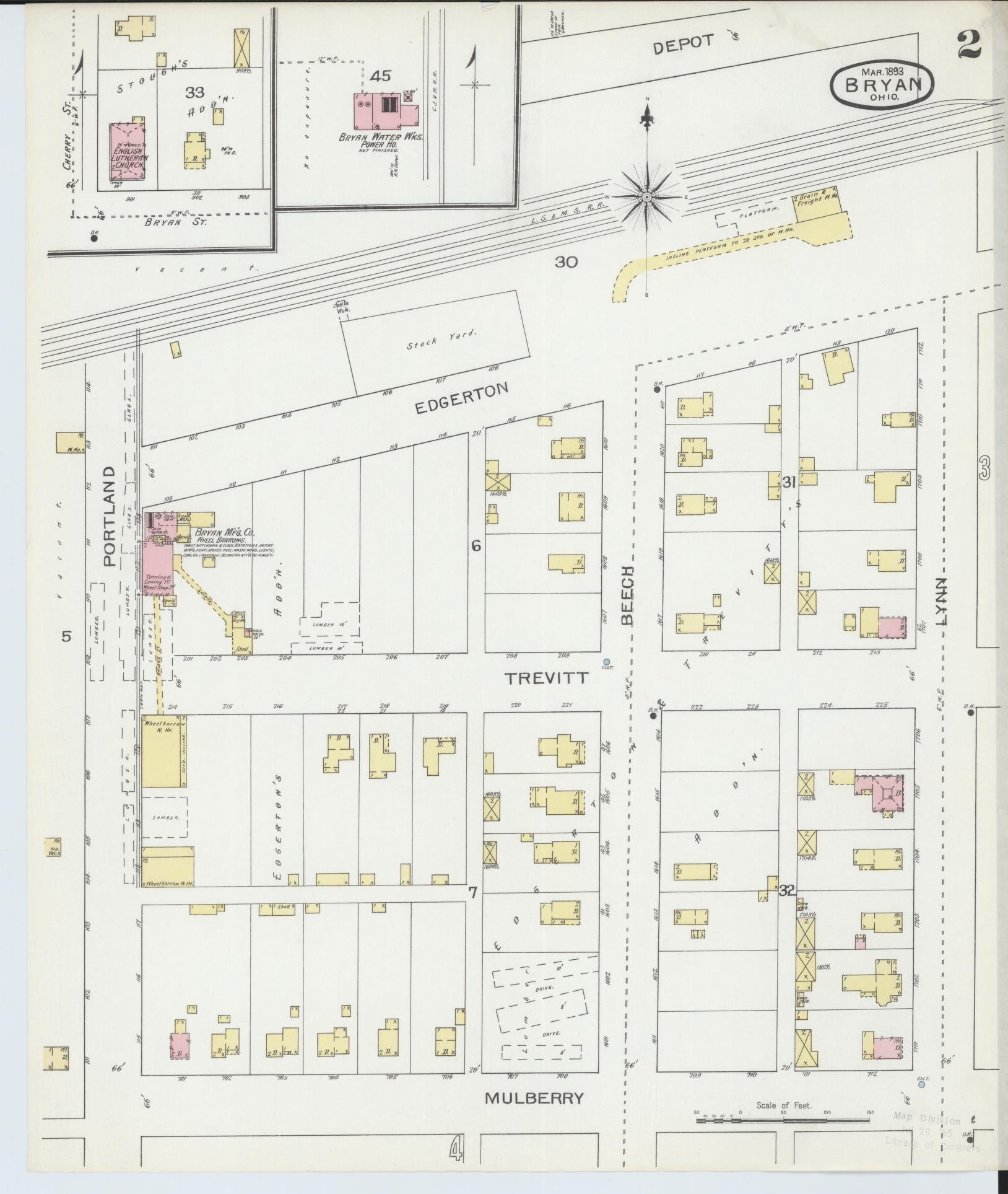 Sanborn Fire Insurance Map from Bryan, Williams County, Ohio (1893), Sheet #0002 - Historic Sanborn Fire Insurance Map Print, vintage old map wall art, antique decor, genealogy gift, Ohio Ohio map