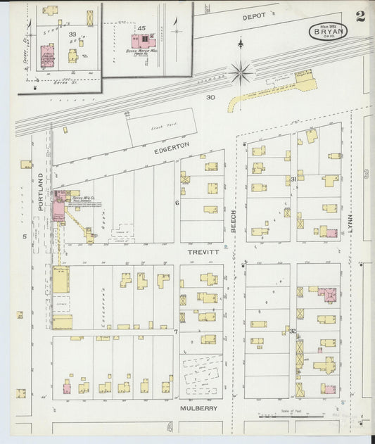 Sanborn Fire Insurance Map from Bryan, Williams County, Ohio (1893), Sheet #0002 - Historic Sanborn Fire Insurance Map Print, vintage old map wall art, antique decor, genealogy gift, Ohio Ohio map