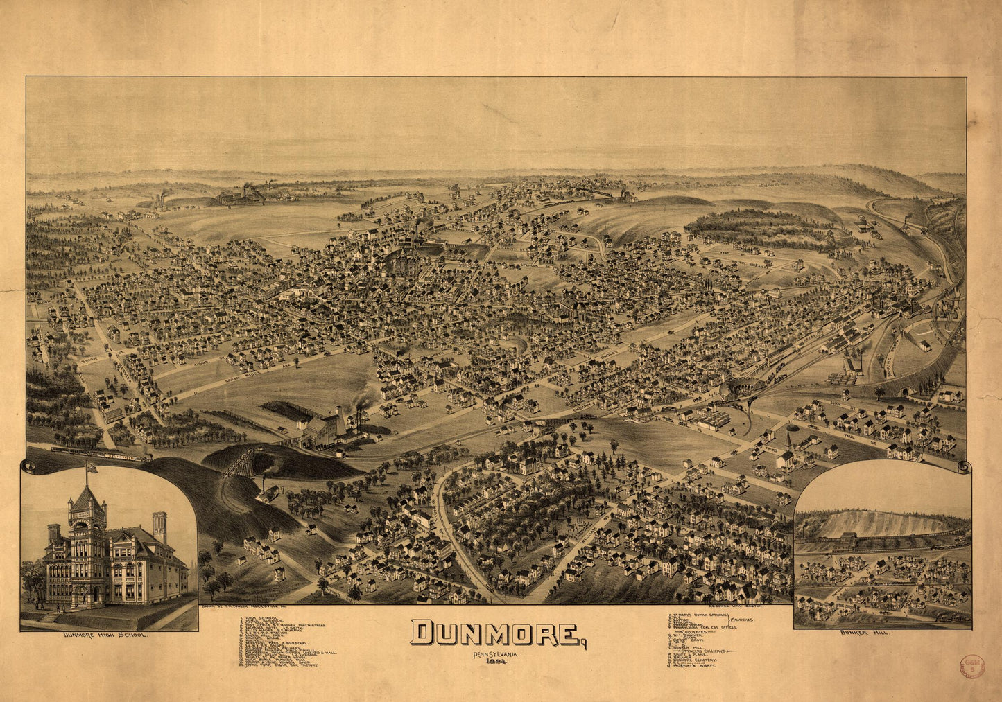 Dunmore, Pennsylvania (1892) – Historic Bird’s-Eye View Panorama Print