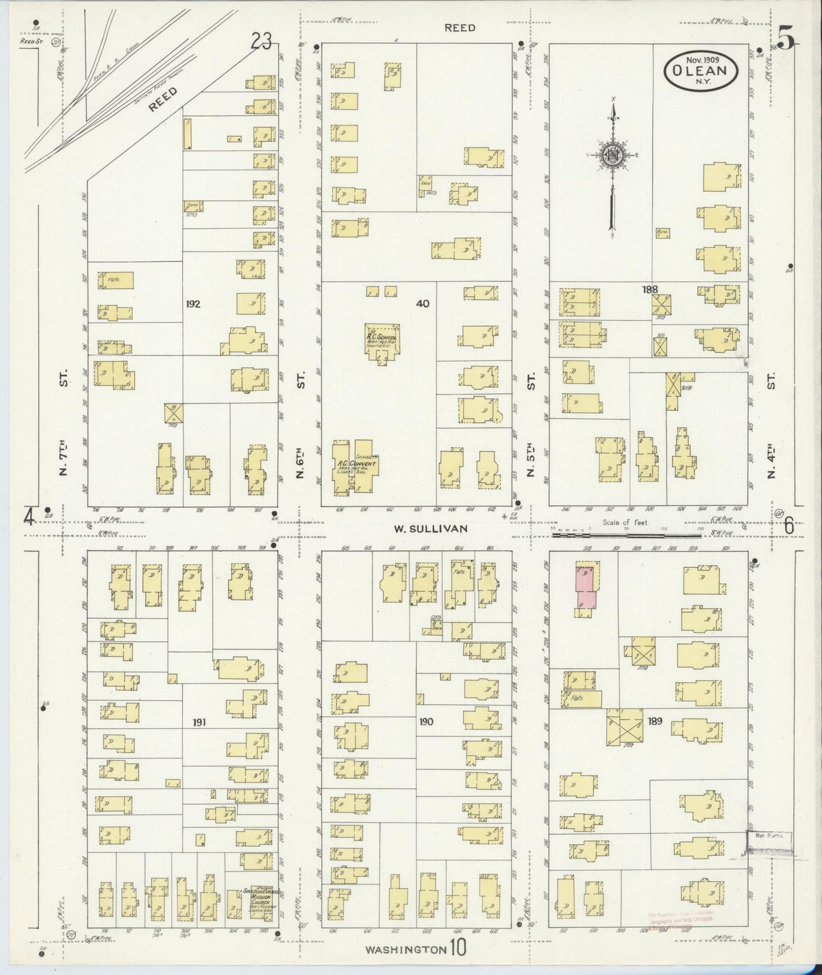 Sanborn Fire Insurance Map from Olean, Cattaraugus County, New York (1909), Sheet #0005 - Complete Map Set gallery image, historic Sanborn map, vintage wall art, New York New York