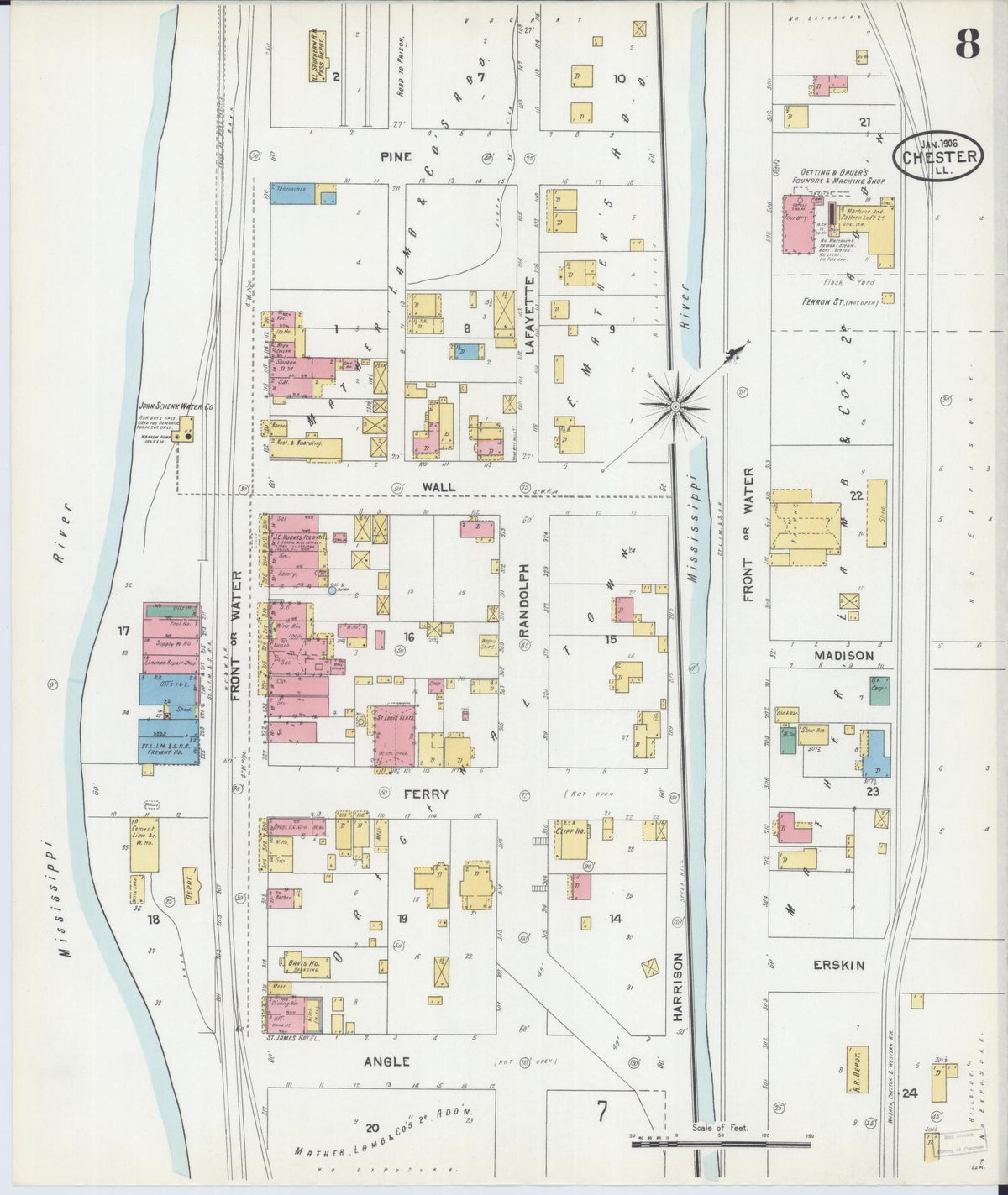Sanborn Fire Insurance Map from Chester, Randolph County, Illinois (1906), Sheet #0008 - Complete Map Set gallery image, historic Sanborn map, vintage wall art, Illinois Illinois