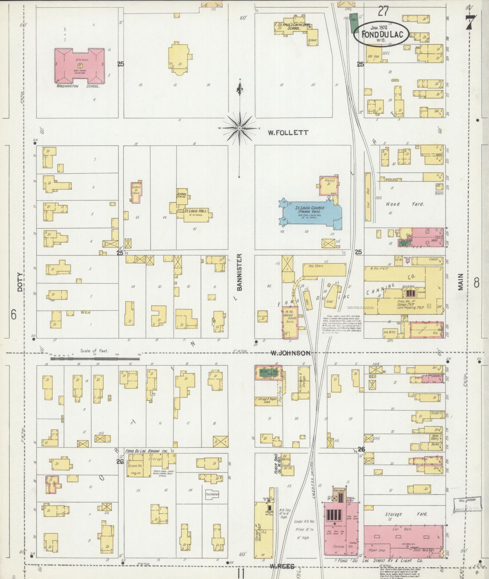 Sanborn Fire Insurance Map from Fond du Lac, Fond du Lac County, Wisconsin (1902), Sheet #0007 - Historic Sanborn Fire Insurance Map Print, vintage old map wall art, antique decor, genealogy gift, Wisconsin Wisconsin map