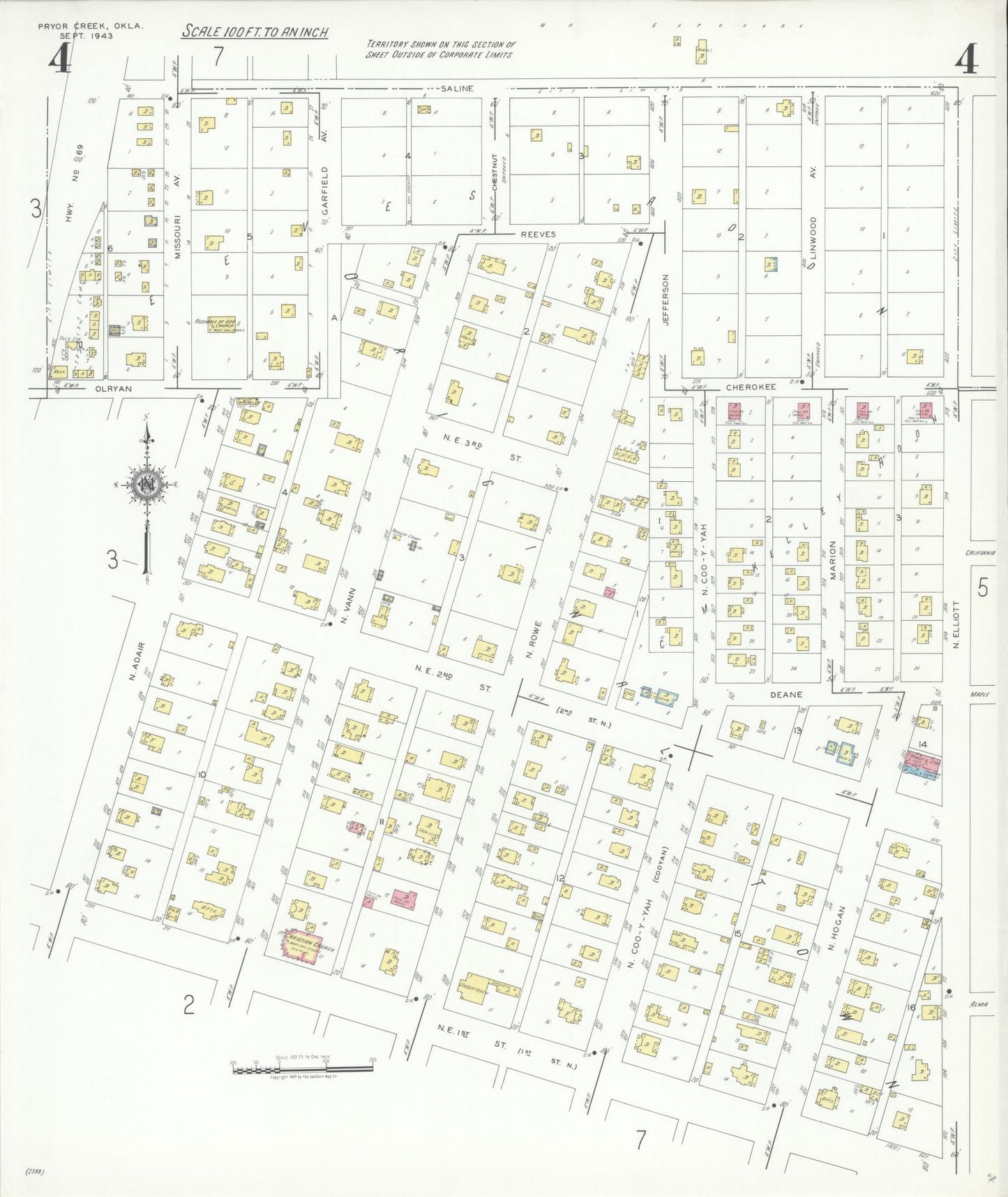 Sanborn Fire Insurance Map from Pryor Creek, Mayes County, Oklahoma (1943), Sheet #0004 - Complete Map Set gallery image, historic Sanborn map, vintage wall art, Oklahoma Oklahoma
