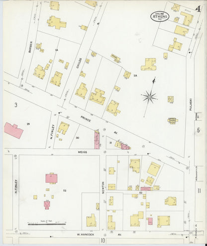 Sanborn Fire Insurance Map from Athens, Clarke County, Georgia (1908), Sheet #0004 - Complete Map Set gallery image, historic Sanborn map, vintage wall art, Georgia Georgia