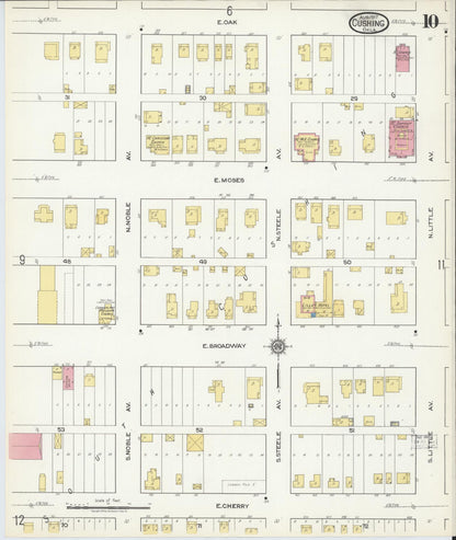 Sanborn Fire Insurance Map from Cushing, Payne County, Oklahoma (1917), Sheet #0010 - Complete Map Set gallery image, historic Sanborn map, vintage wall art, Oklahoma Oklahoma
