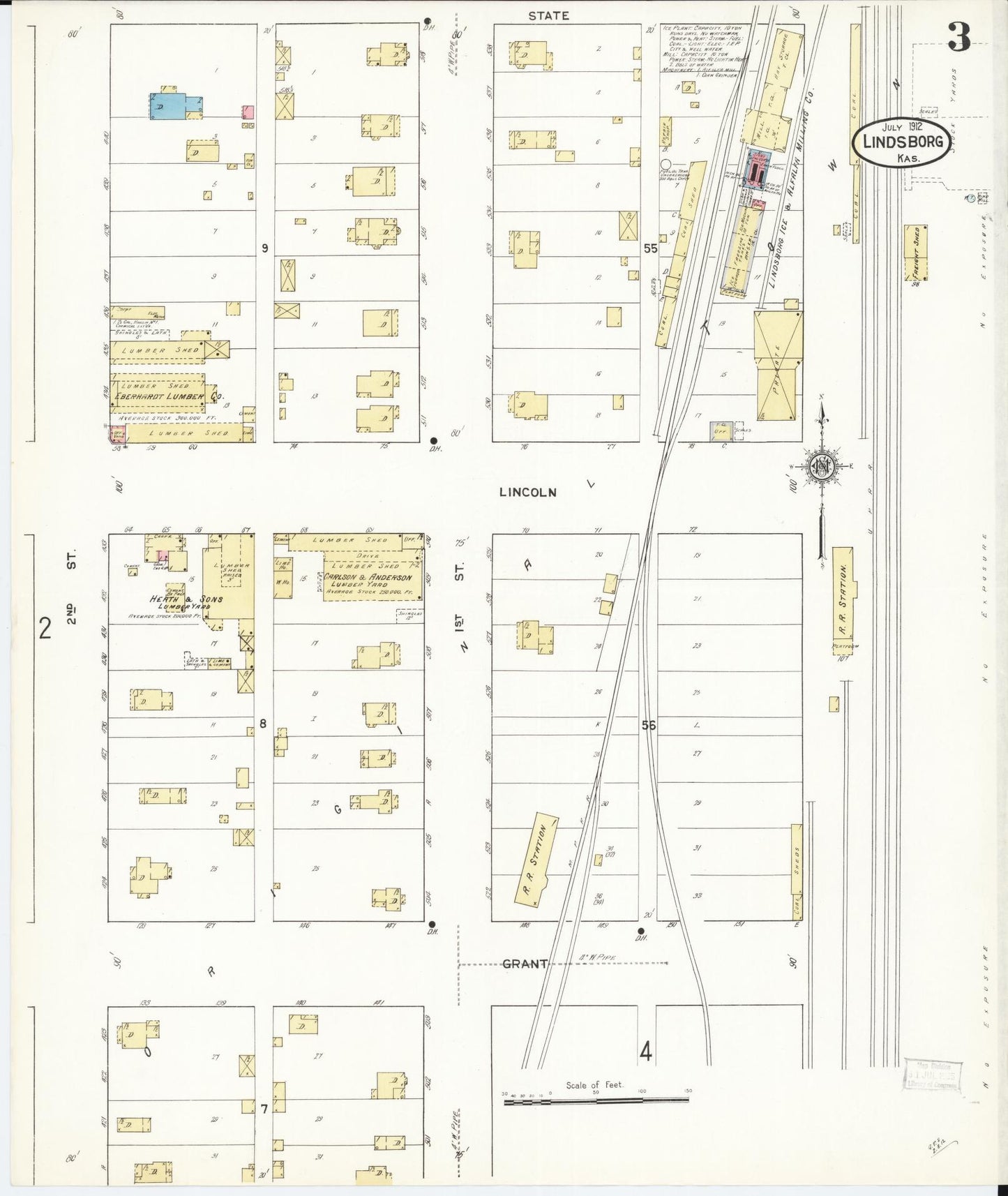 Sanborn Fire Insurance Map from Lindsborg, Mcpherson County, Kansas (1912), Sheet #0003 - Historic Sanborn Fire Insurance Map Print, vintage old map wall art, antique decor, genealogy gift, Kansas Kansas map