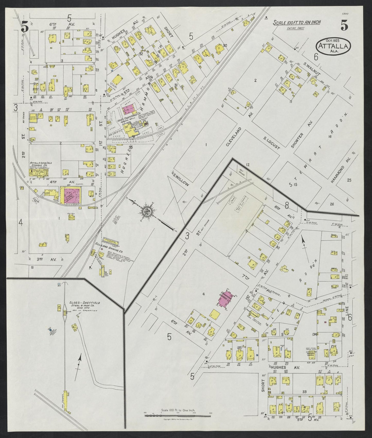 Sanborn Fire Insurance Map from Attalla, Etowah County, Alabama (1925), Sheet #0005 - Complete Map Set gallery image, historic Sanborn map, vintage wall art, Alabama Alabama