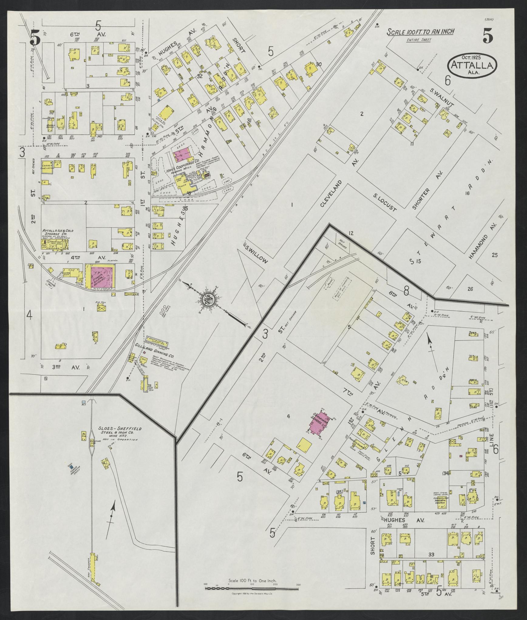 Sanborn Fire Insurance Map from Attalla, Etowah County, Alabama (1925), Sheet #0005 - Complete Map Set gallery image, historic Sanborn map, vintage wall art, Alabama Alabama