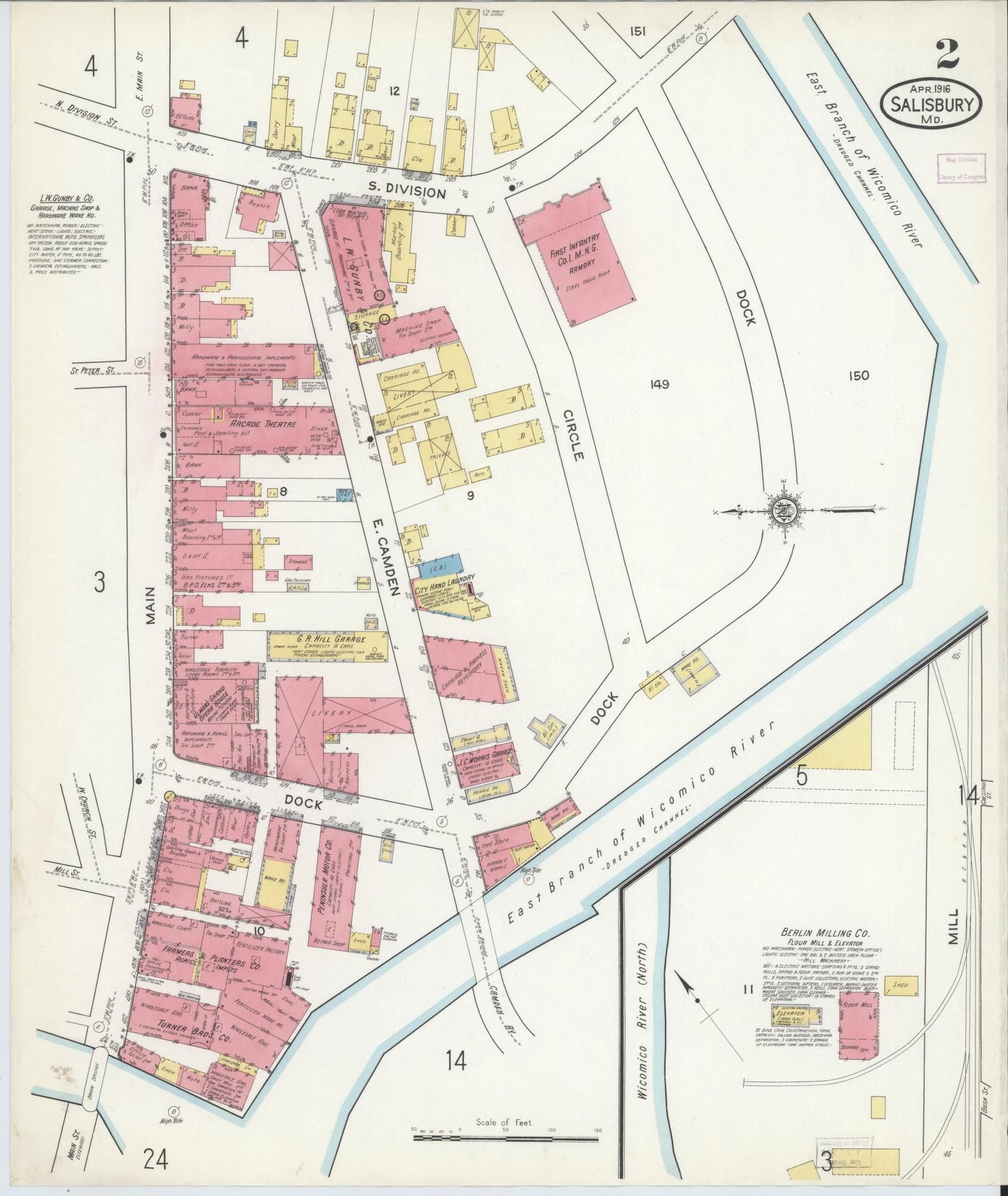 Sanborn Fire Insurance Map from Salisbury, Wicomico County, Maryland (1916), Sheet #0002 - Historic Sanborn Fire Insurance Map Print, vintage old map wall art