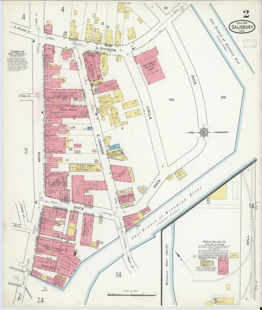 Sanborn Fire Insurance Map from Salisbury, Wicomico County, Maryland (1916), Sheet #0002 - Historic Sanborn Fire Insurance Map Print, vintage old map wall art