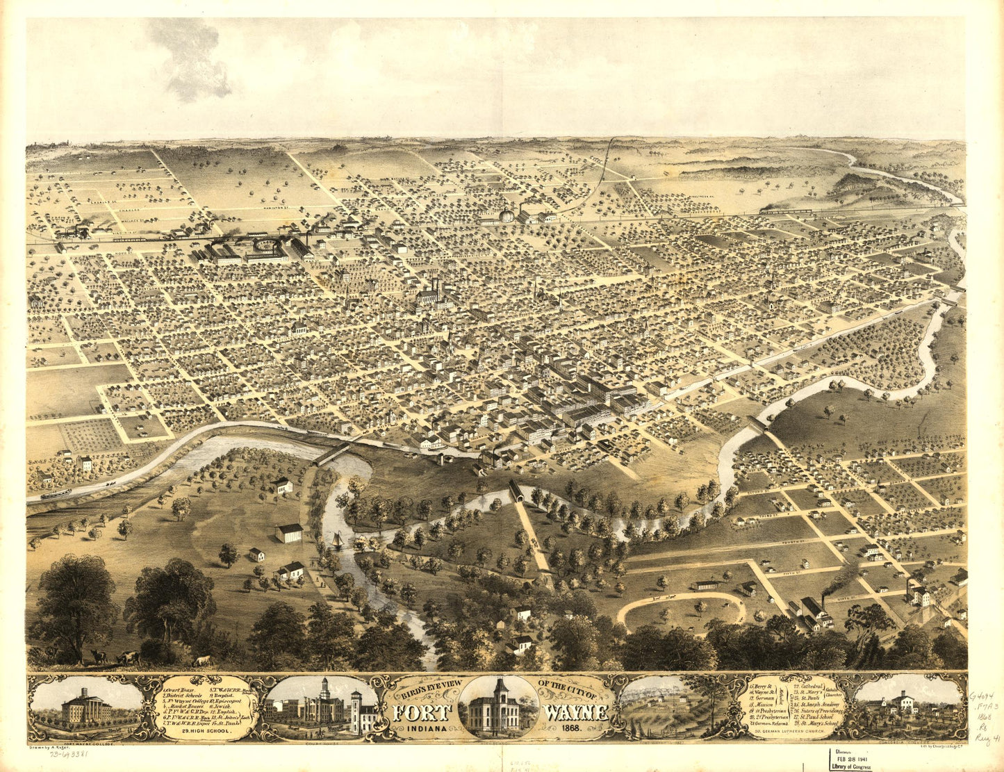 Bird's eye view of the city of Fort Wayne, Indiana 1868. (1868) – Historic Bird’s-Eye View Panorama Print