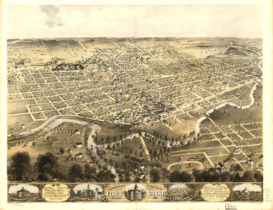 Bird's eye view of the city of Fort Wayne, Indiana 1868. (1868) – Historic Bird’s-Eye View Panorama Print