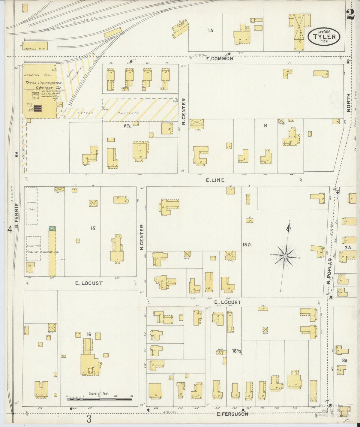 Sanborn Fire Insurance Map from Tyler, Smith County, Texas (1898), Sheet #0002 - Complete Map Set gallery image, historic Sanborn map, vintage wall art, Texas Texas
