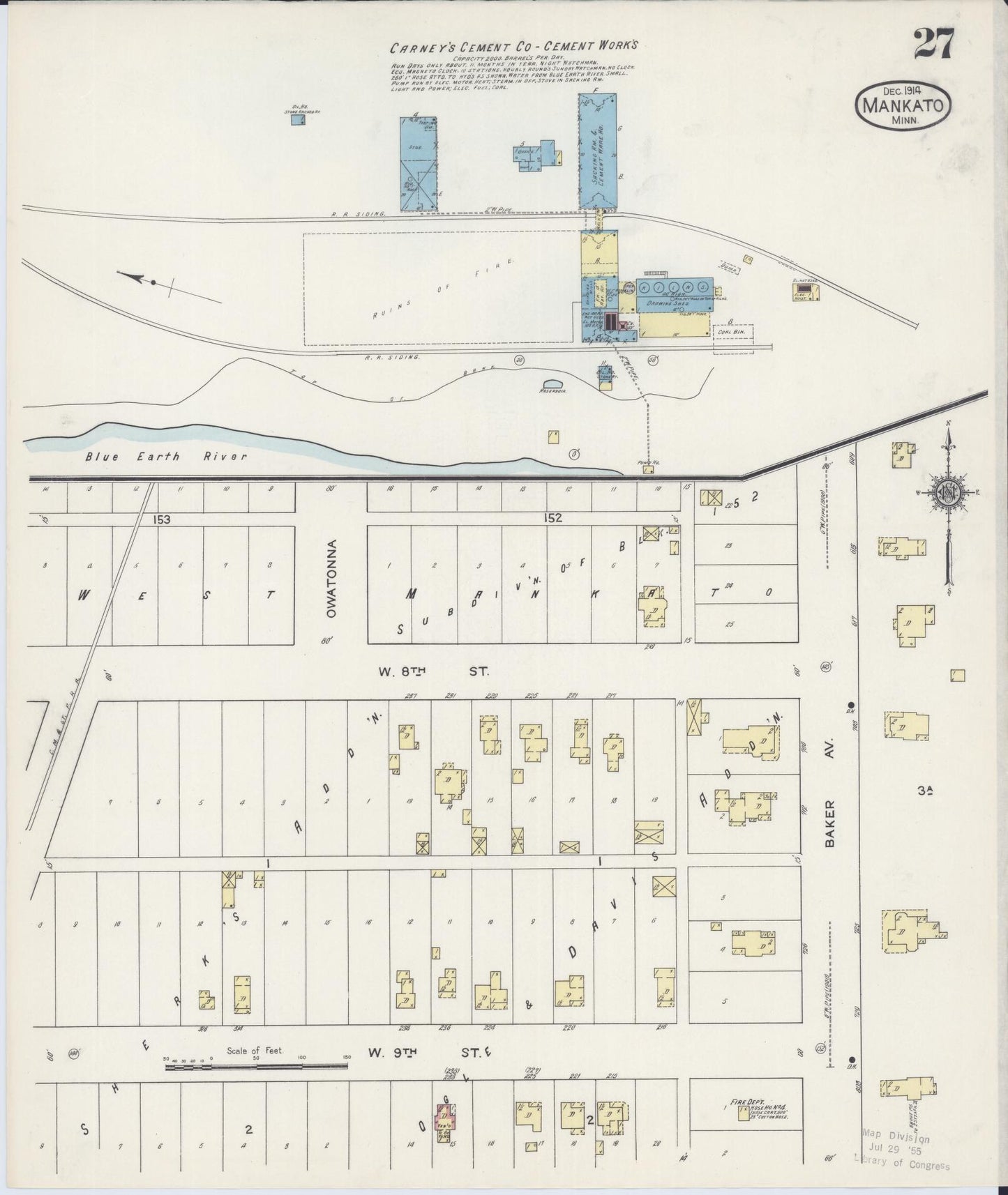 Sanborn Fire Insurance Map from Mankato, Blue Earth County, Minnesota (1914), Sheet #0027 - Complete Map Set gallery image, historic Sanborn map, vintage wall art, Minnesota Minnesota