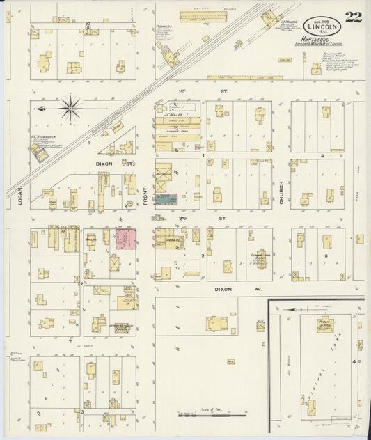 Sanborn Fire Insurance Map from Lincoln, Logan County, Illinois (1909), Sheet #0022 - Historic Sanborn Fire Insurance Map Print, vintage old map wall art, antique decor, genealogy gift, Illinois Illinois map